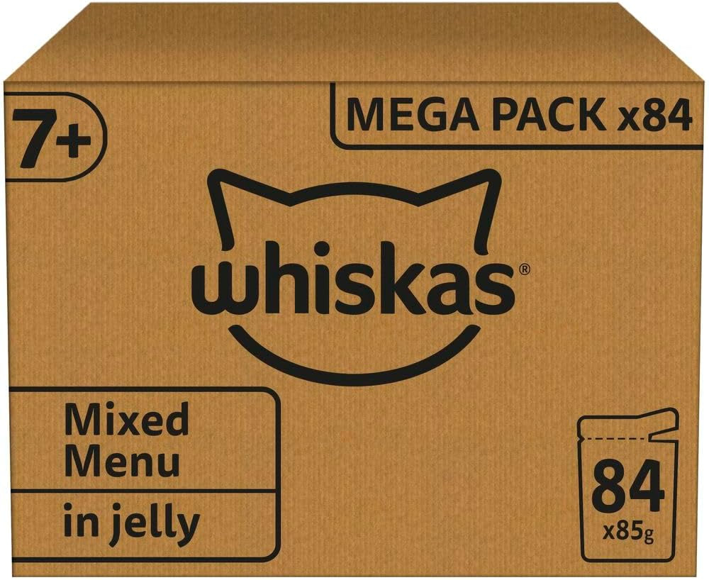 7+ Senior Mixed Selection in Jelly 84 Pouches, Senior Wet Cat Food, Megapack (84 X 85 G)