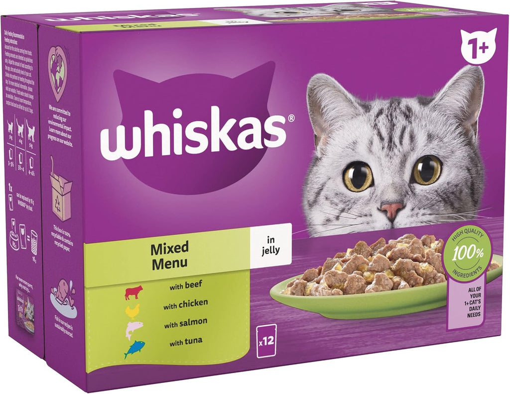 1+ Mixed Selection in Jelly 48 X 85 G Pouches, Adult Cat Food, Pack of 4 (12 X 85 G)