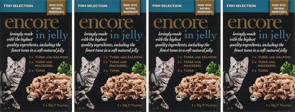 Natural Wet Cat Food, Multipack Tuna with Fish Selection in Jelly 5 X 50G Pouch, Pack of 4 (Packing May Vary)