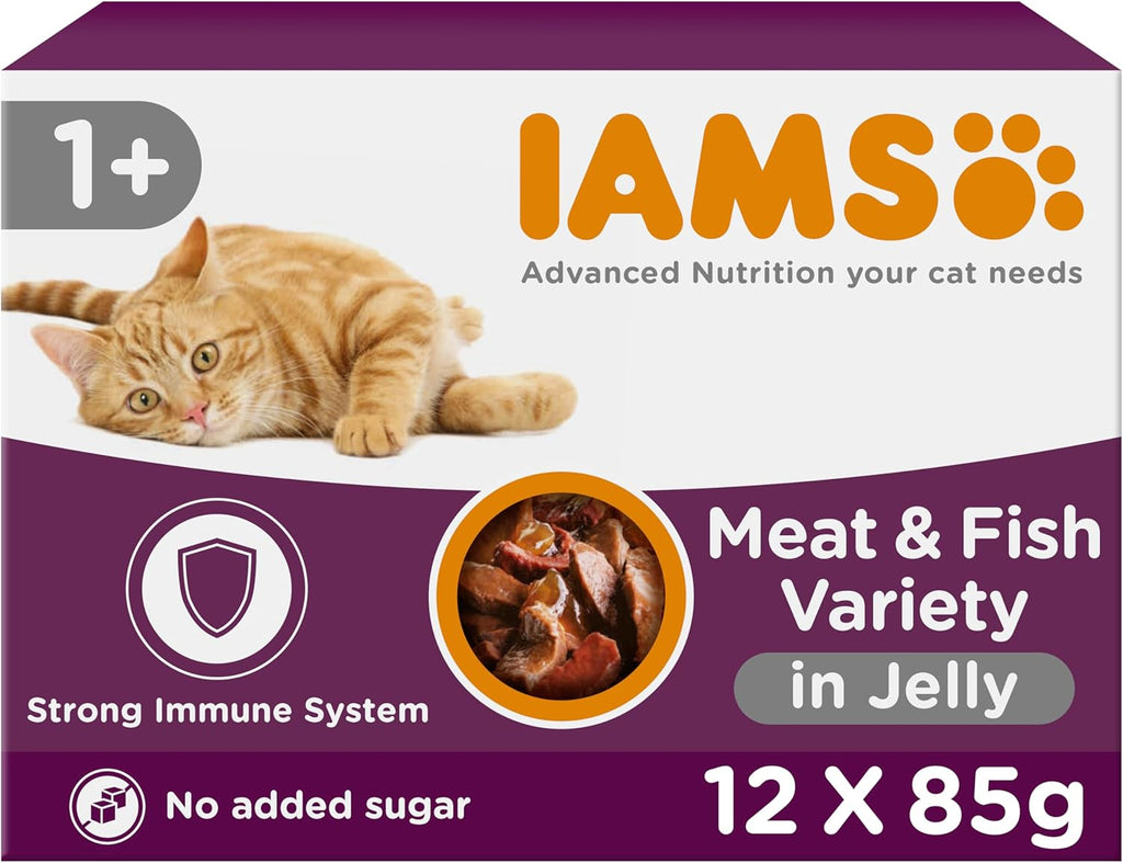 Delights Complete Wet Cat Food for Adult 1+ Cats Meat and Fish Variety in Jelly Multipack 12 X 85 G Pouches