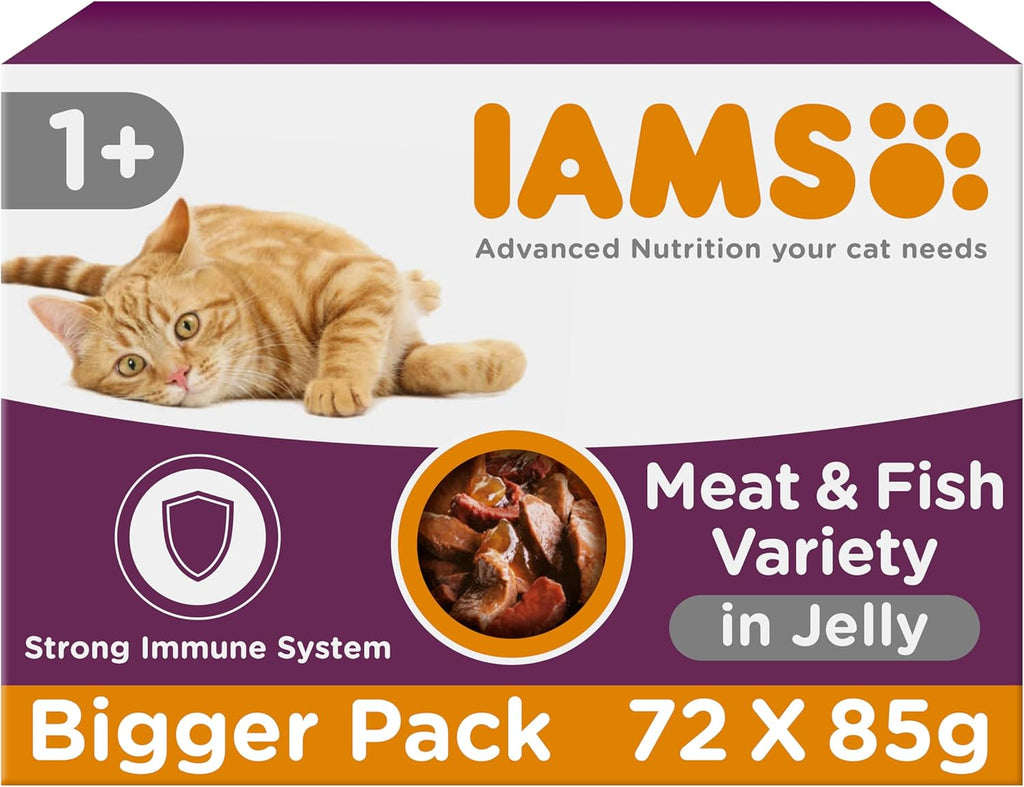 Delights Complete Wet Cat Food for Adult 1+ Cats Meat and Fish Variety in Jelly Multipack 72 X 85 G Pouches