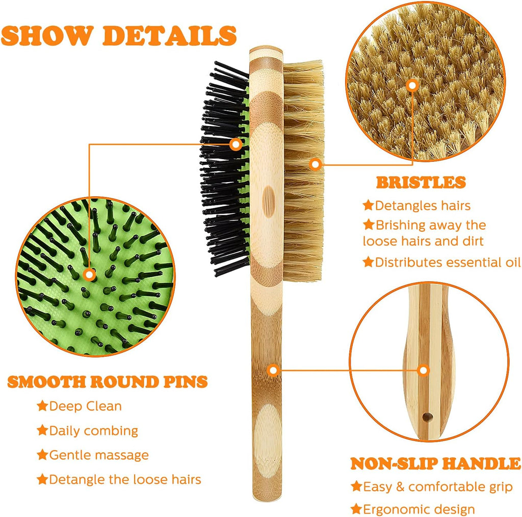 Grooming Brush for Dog & Cat, 2 in 1 Dog Pin Brush and Bristle Soft Brush, Dogs Comb and Brush for Cleaning Loose Fur & Dirt, Msuitable for Long and Short-Haired Dogs or Cats