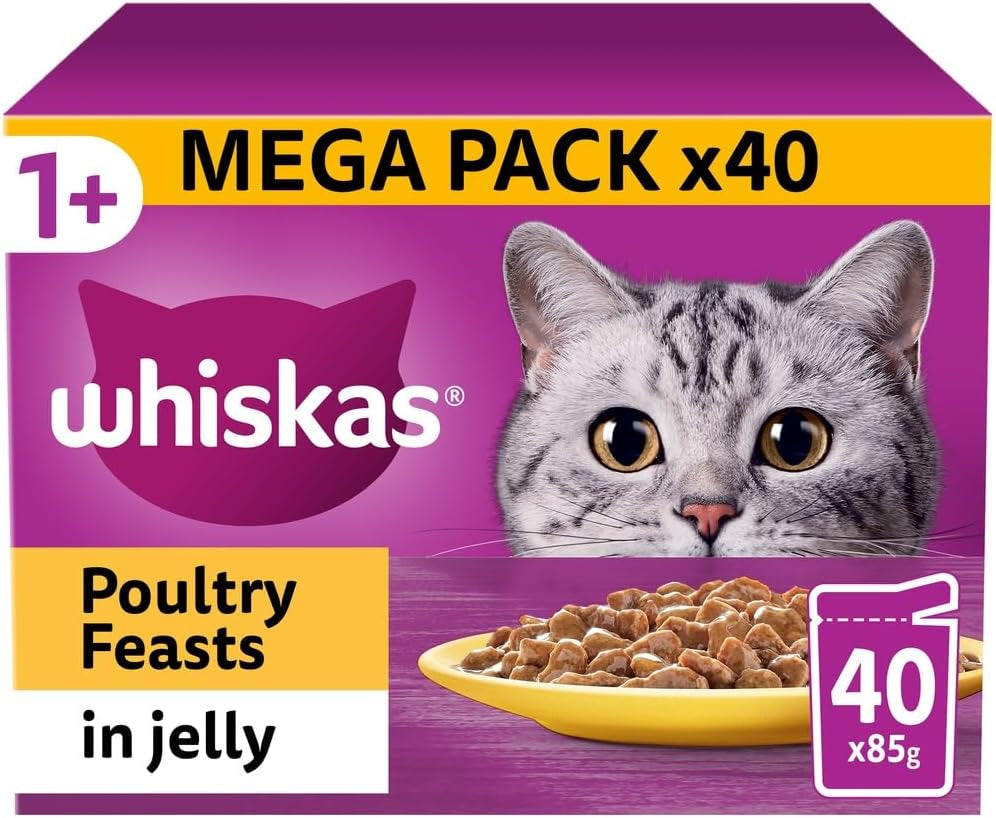 1+ Adult Poultry Selection in Jelly 40 Pouches, Adult Wet Cat Food, Megapack (40 X 85 G)